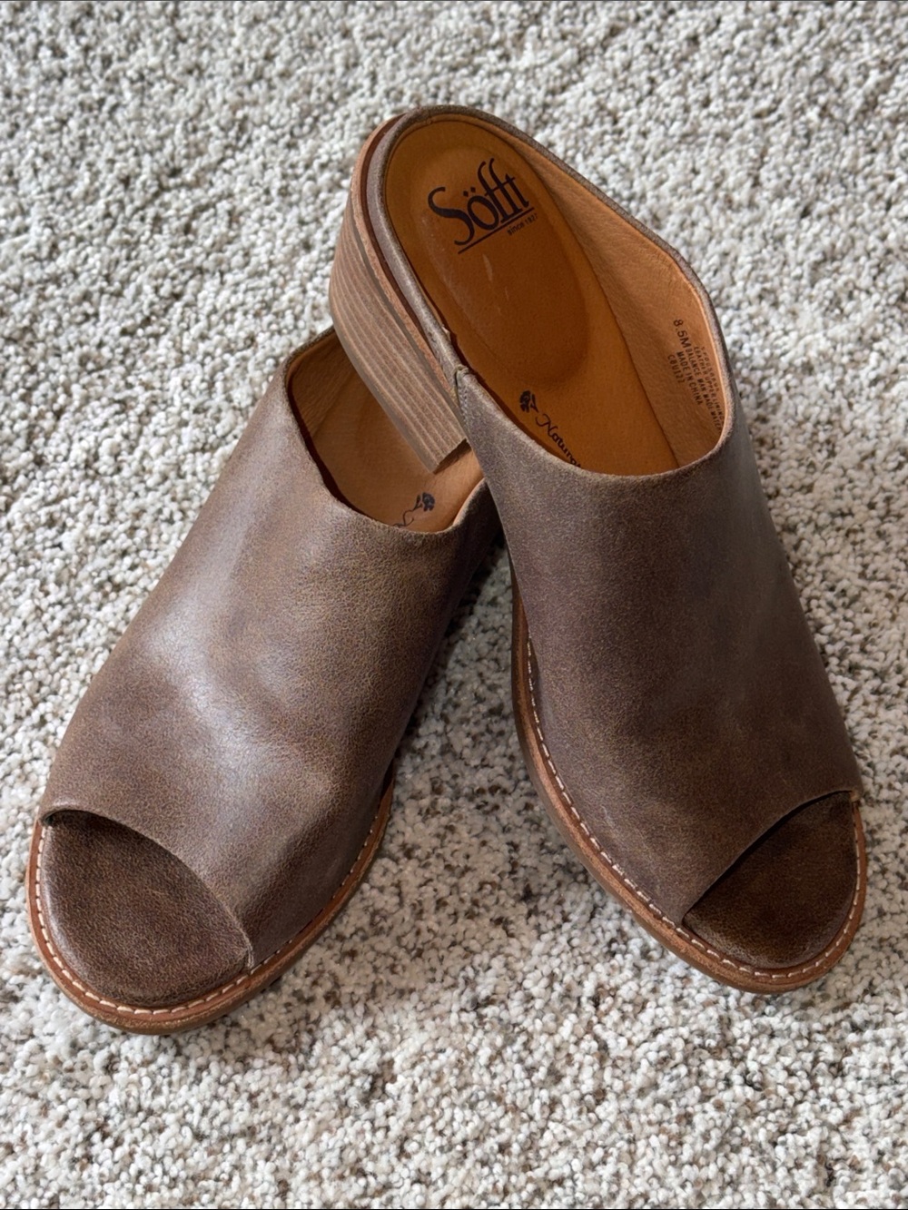 Sofft Brown Leather Open-Toe Mules